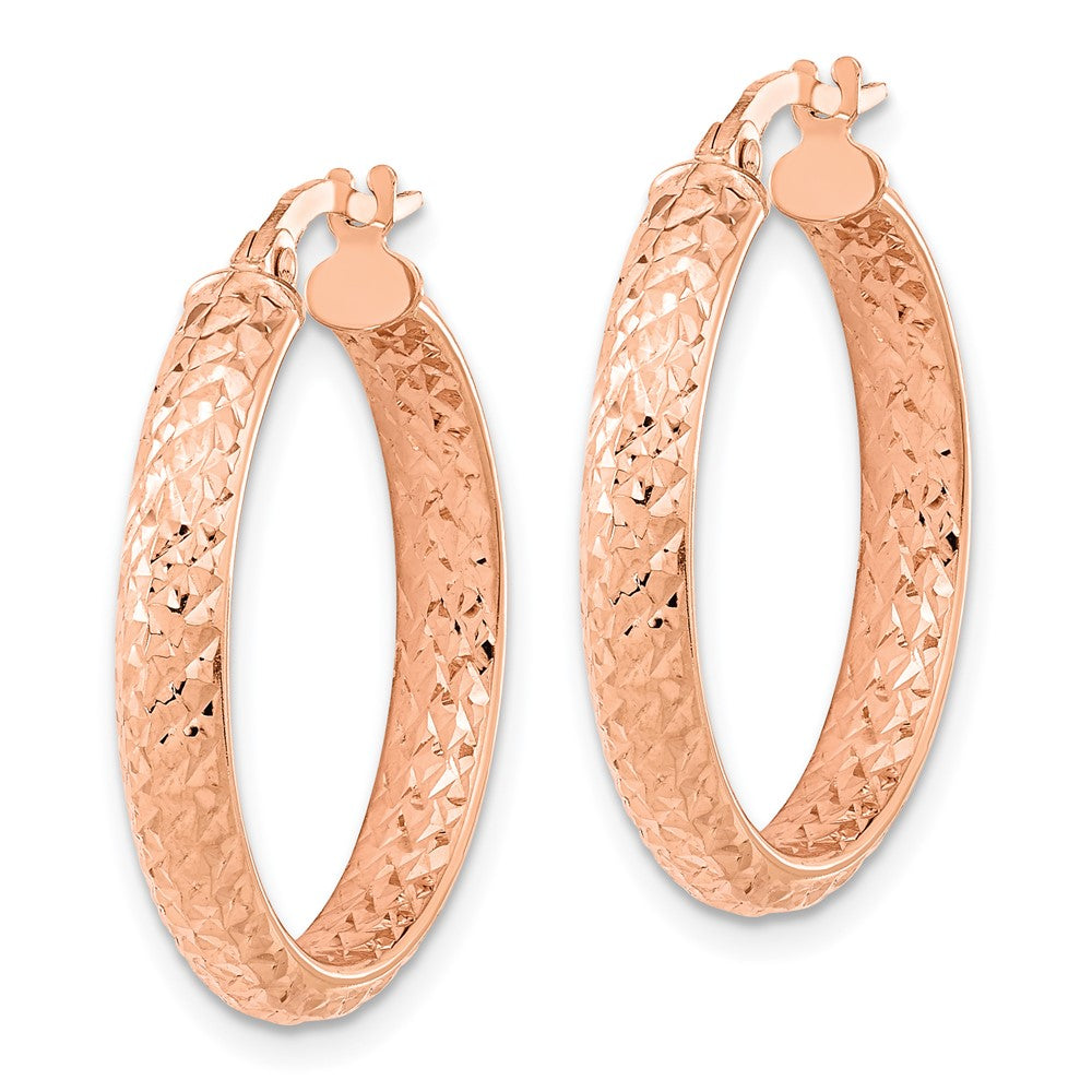 14K Rose Gold Polished and Diamond-cut Fancy Hoop Earrings