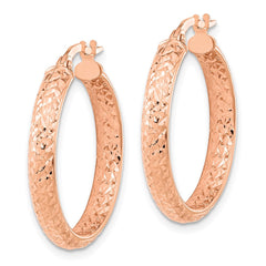 14K Rose Gold Polished and Diamond-cut Fancy Hoop Earrings