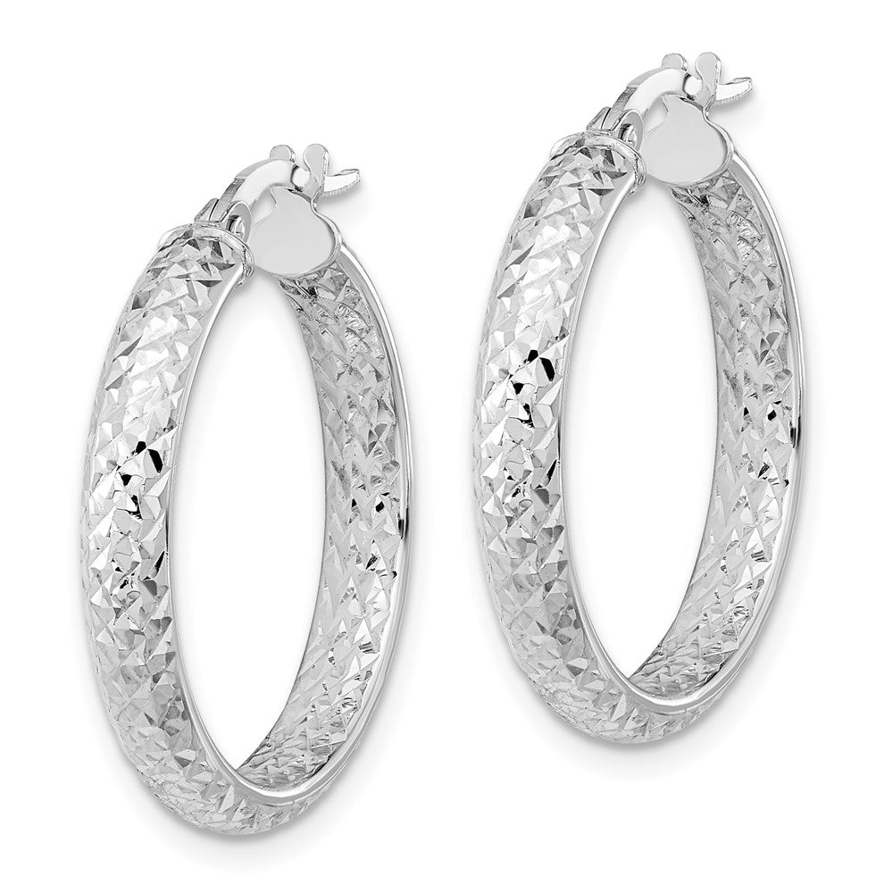 14K White Gold Polished and Diamond-cut Inside and Out Fancy Hoop Earrings