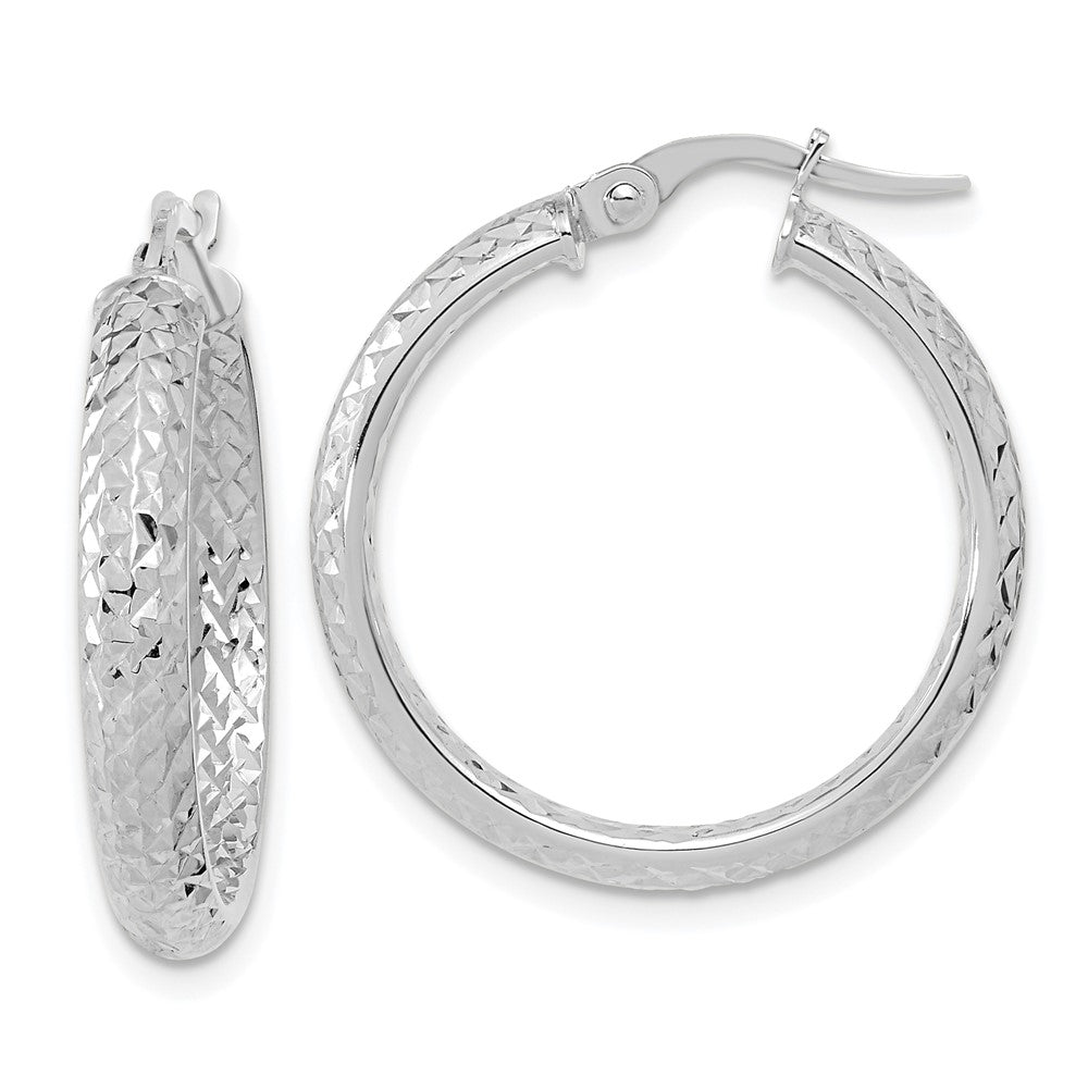 14K White Gold Polished and Diamond-cut Inside and Out Fancy Hoop Earrings