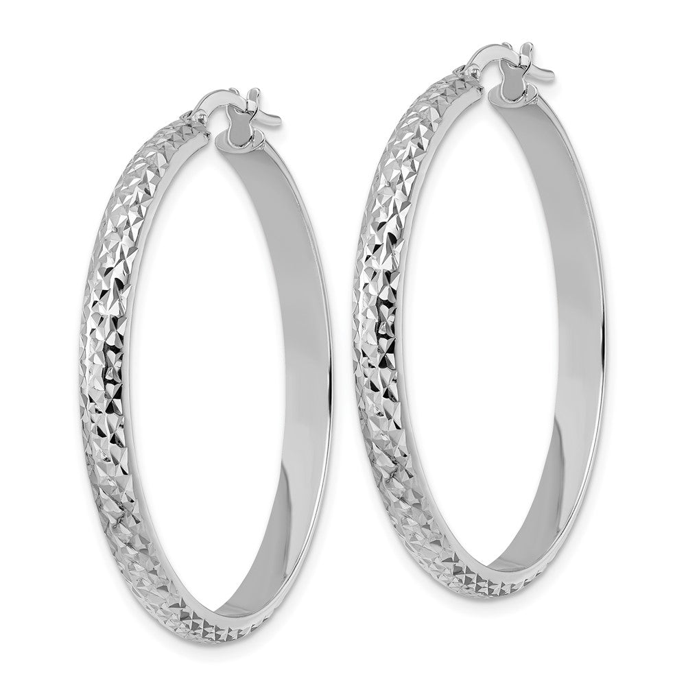 14K White Gold Diamond-cut Hoop Earrings