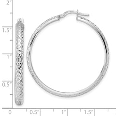 14K White Gold Diamond-cut Hoop Earrings