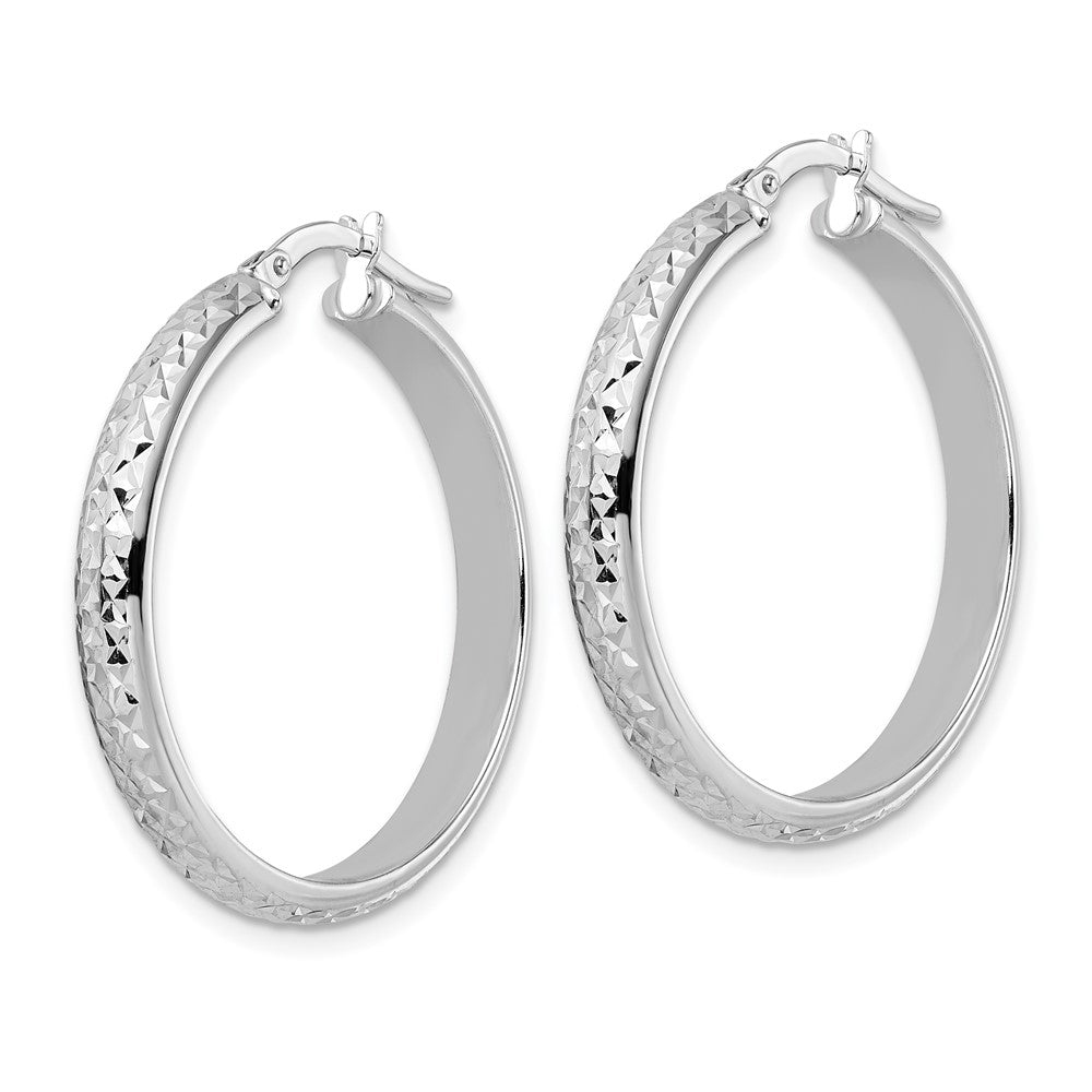 14K White Gold Diamond-cut Hoop Earrings