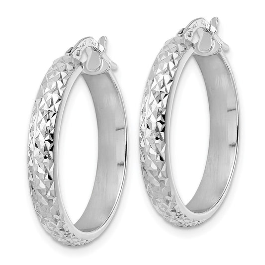 14K White Gold Diamond-cut Hoop Earrings