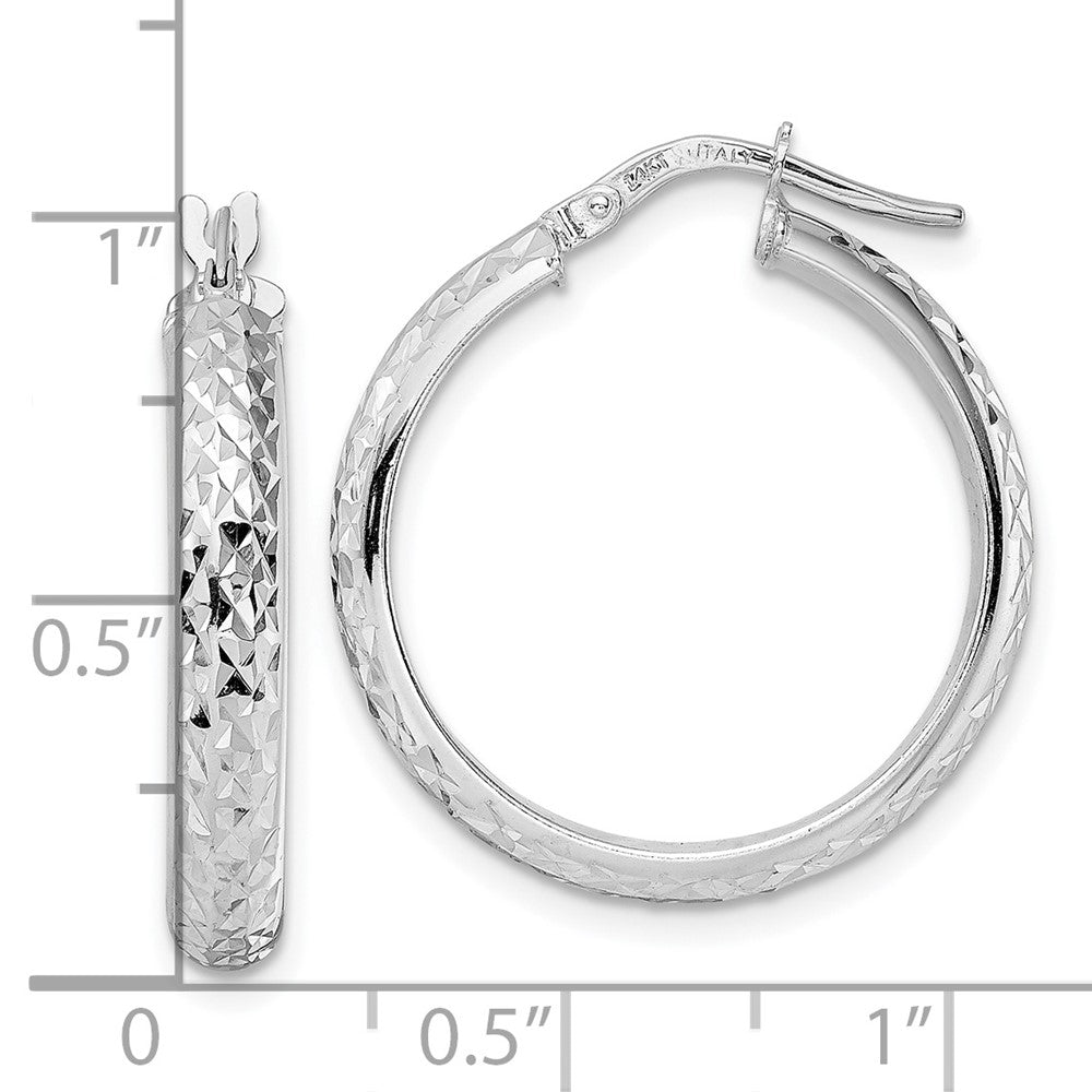 14K White Gold Diamond-cut Hoop Earrings