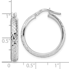 14K White Gold Diamond-cut Hoop Earrings