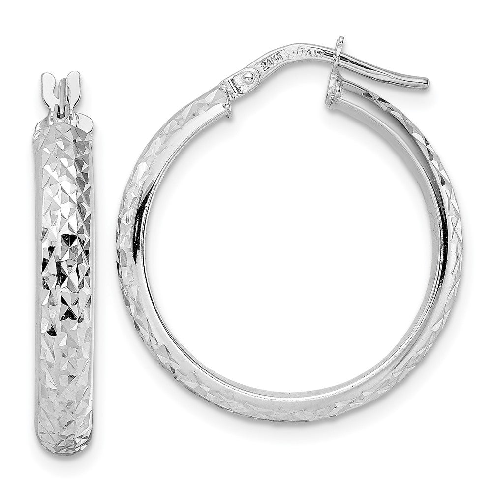 14K White Gold Diamond-cut Hoop Earrings