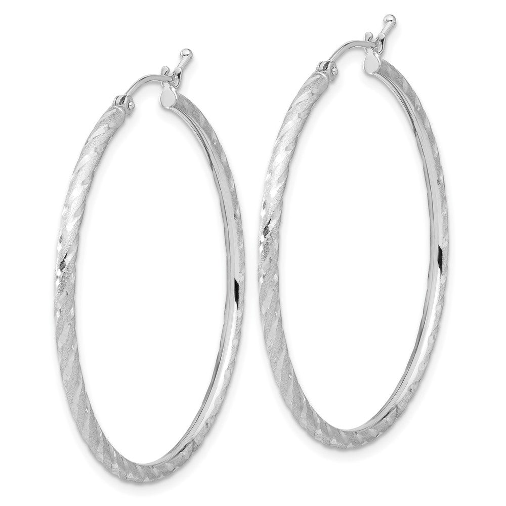 14K White Gold Polished and Satin Diamond-cut 2.00mm Hoop Earrings