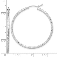 14K White Gold Polished and Satin Diamond-cut 2.00mm Hoop Earrings