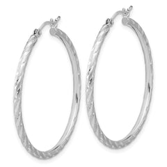 14K White Gold Polished and Satin Diamond-cut 2.00mm Hoop Earrings