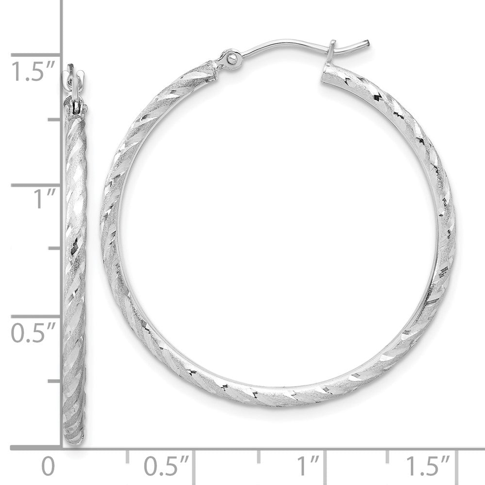 14K White Gold Polished and Satin Diamond-cut 2.00mm Hoop Earrings