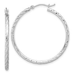 14K White Gold Polished and Satin Diamond-cut 2.00mm Hoop Earrings