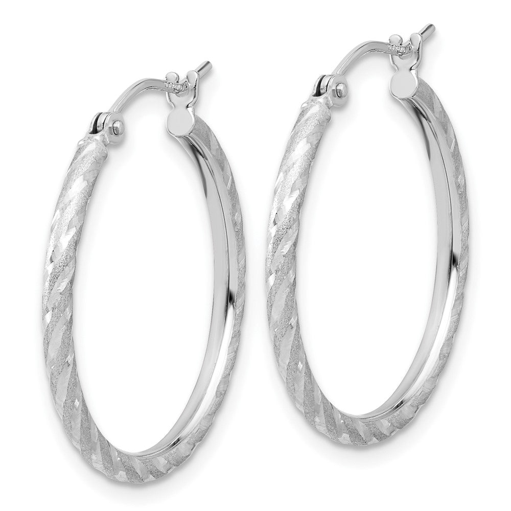 14K White Gold Polished and Satin Diamond-cut 2.00mm Hoop Earrings