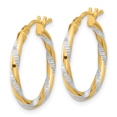 14K Two-Tone Gold Polished Diamond-cut Hoop Earrings