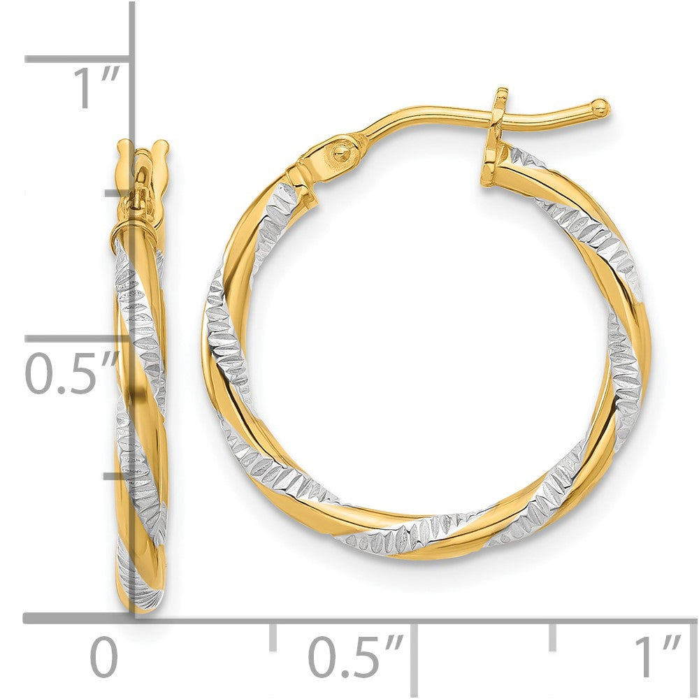 14K Two-Tone Gold Polished Diamond-cut Hoop Earrings