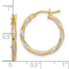 14K Two-Tone Gold Polished Diamond-cut Hoop Earrings