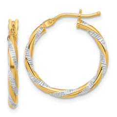 14K Two-Tone Gold Polished Diamond-cut Hoop Earrings