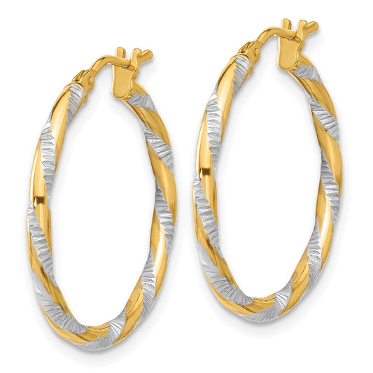 14K Two-Tone Gold Polished Diamond-cut Hoop Earrings