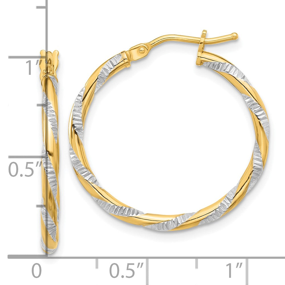 14K Two-Tone Gold Polished Diamond-cut Hoop Earrings