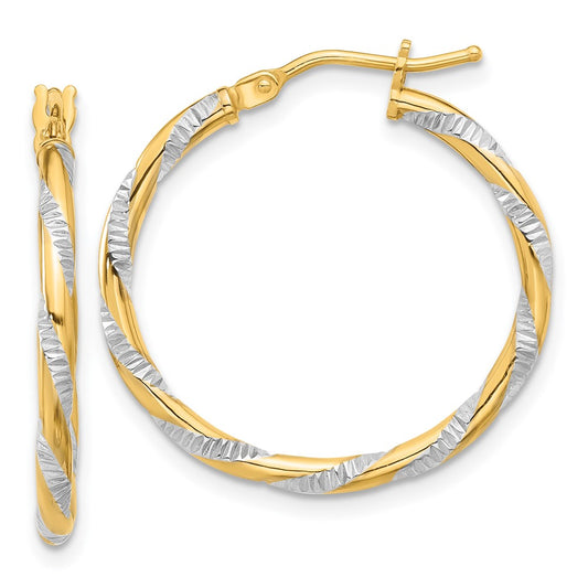 14K Two-Tone Gold Polished Diamond-cut Hoop Earrings