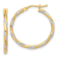 14K Two-Tone Gold Polished Diamond-cut Hoop Earrings