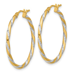 14K Two-Tone Gold Polished Diamond-cut Hoop Earrings