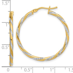 14K Two-Tone Gold Polished Diamond-cut Hoop Earrings