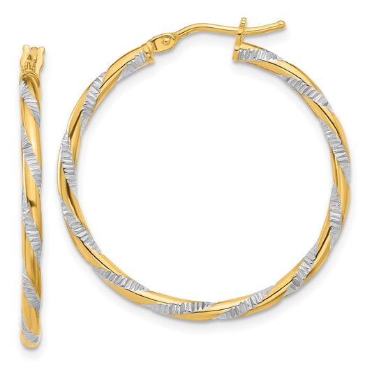 14K Two-Tone Gold Polished Diamond-cut Hoop Earrings