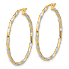 14K Two-Tone Gold Polished Diamond-cut Hoop Earrings