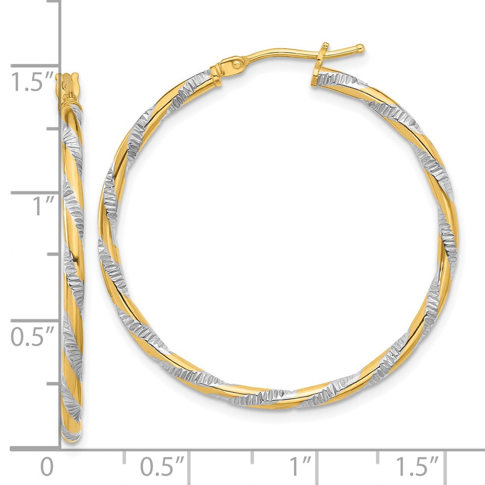 14K Two-Tone Gold Polished Diamond-cut Hoop Earrings