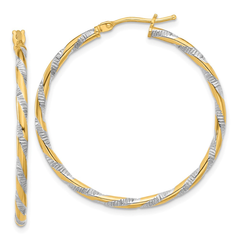 14K Two-Tone Gold Polished Diamond-cut Hoop Earrings