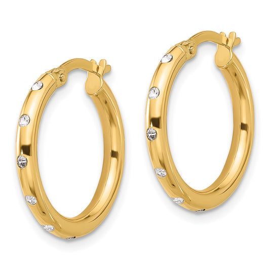 14K Yellow Gold Polished CZ Hoop Earrings