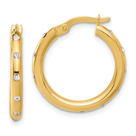 14K Yellow Gold Polished CZ Hoop Earrings