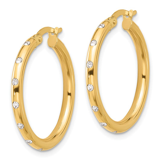 14K Yellow Gold Polished CZ Hoop Earrings