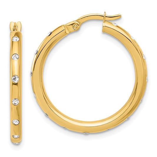 14K Yellow Gold Polished CZ Hoop Earrings