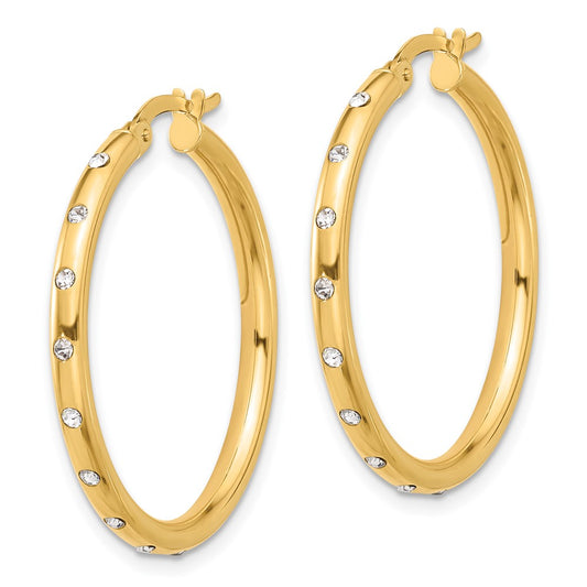 14K Yellow Gold Polished CZ Hoop Earrings