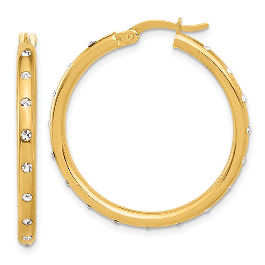 14K Yellow Gold Polished CZ Hoop Earrings