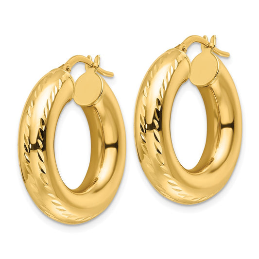 14K Yellow Gold Polished & Diamond-cut 6mm Hollow Round Hoop Earrings