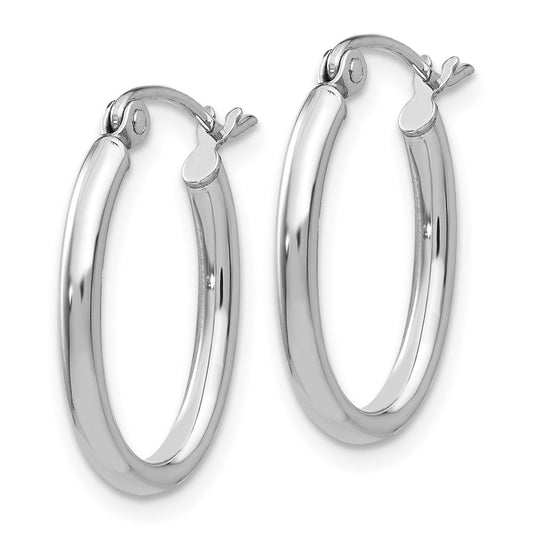 14K White Gold Polished 2mm Oval Tube Hoop Earrings