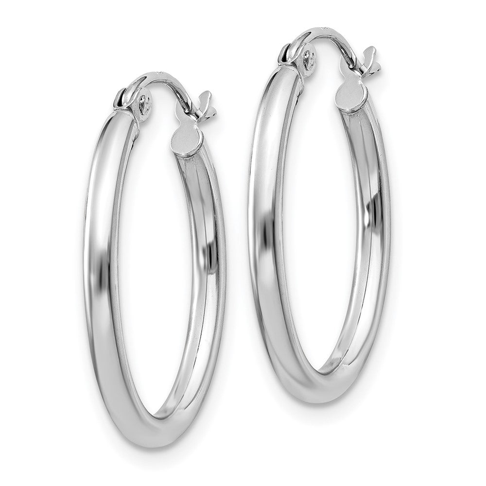 14K White Gold Polished 2mm Oval Tube Hoop Earrings