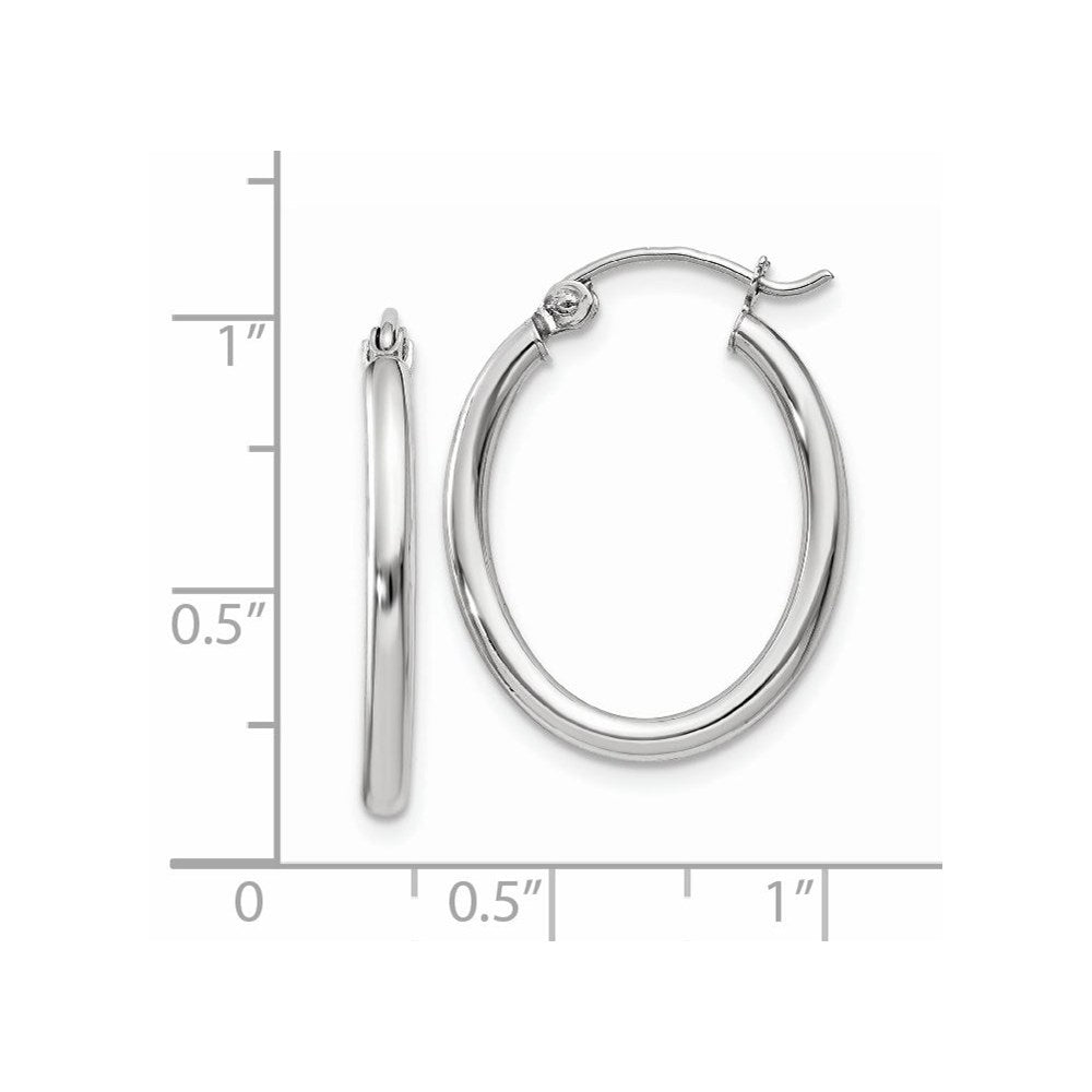 14K White Gold Polished 2mm Oval Tube Hoop Earrings