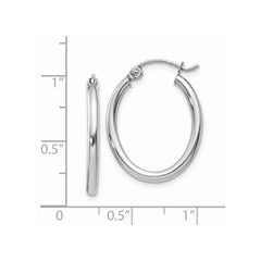 14K White Gold Polished 2mm Oval Tube Hoop Earrings