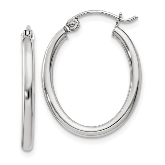 14K White Gold Polished 2mm Oval Tube Hoop Earrings