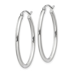 14K White Gold Polished 2mm Oval Tube Hoop Earrings