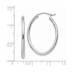 14K White Gold Polished 2mm Oval Tube Hoop Earrings