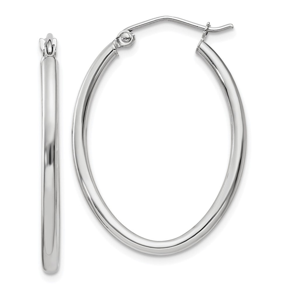 14K White Gold Polished 2mm Oval Tube Hoop Earrings