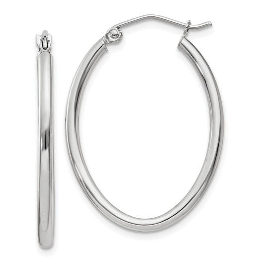 14K White Gold Polished 2mm Oval Tube Hoop Earrings