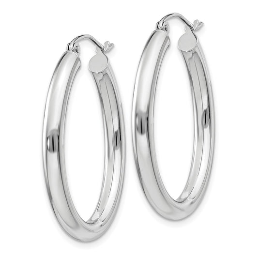 14K White Gold Polished 3.5mm Oval Tube Hoop Earrings