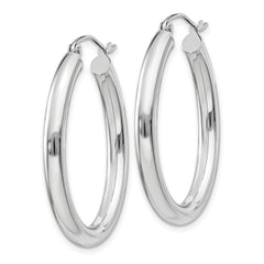 14K White Gold Polished 3.5mm Oval Tube Hoop Earrings