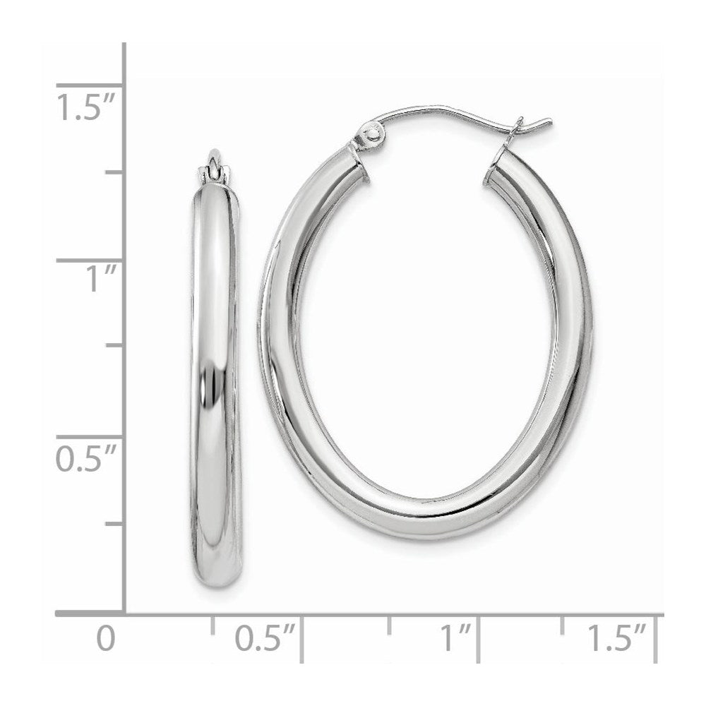 14K White Gold Polished 3.5mm Oval Tube Hoop Earrings